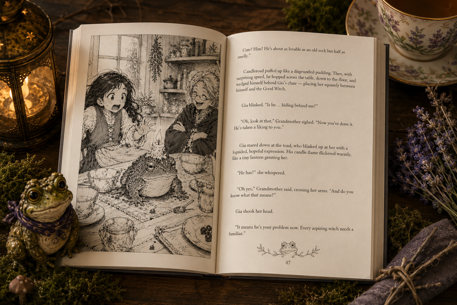 Illustrated interior spread from Gia the Apprentice Witch
